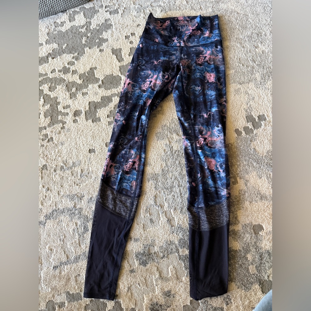Lululemon Floral Watercolor Leggings with Mesh Detail